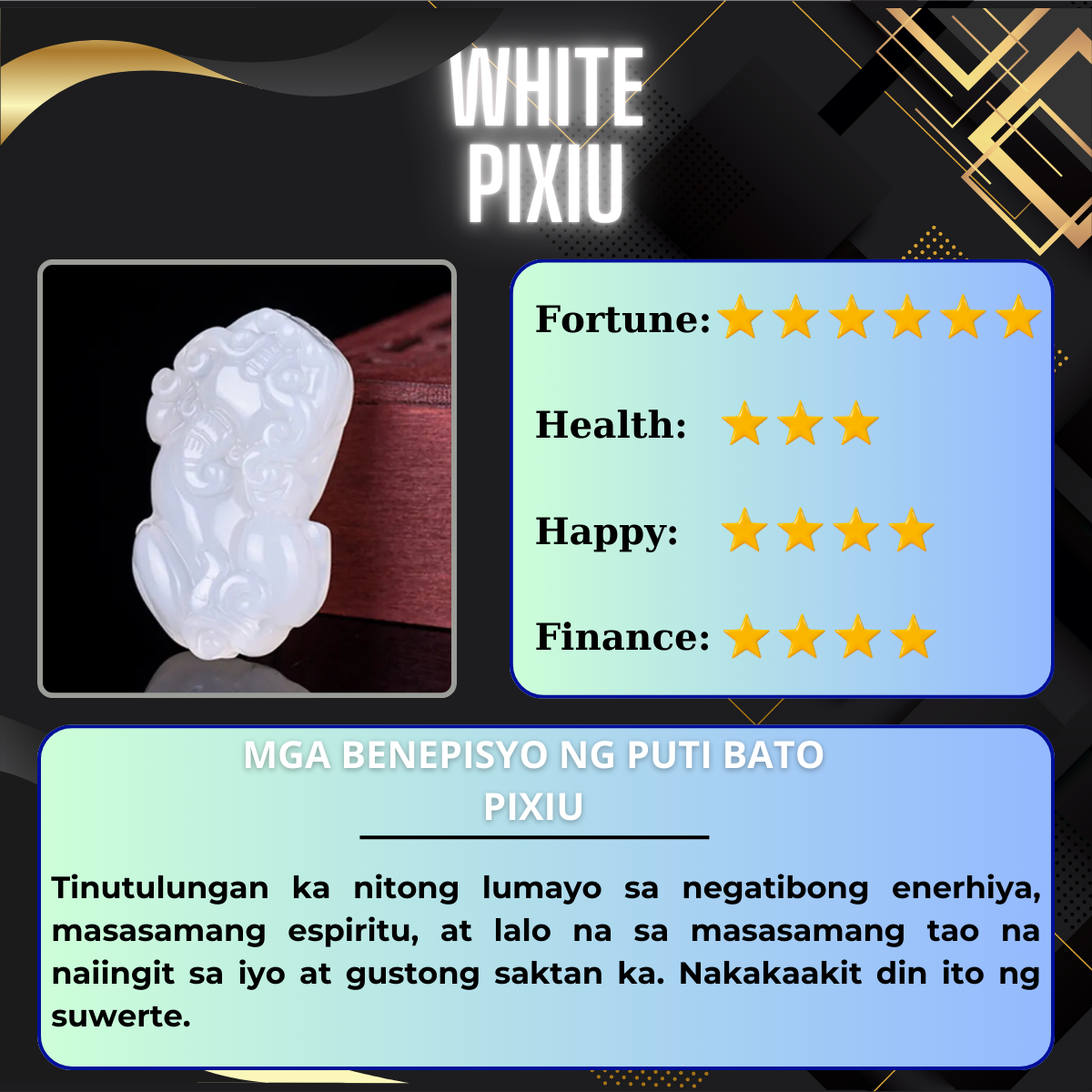 Lucky Pixiu Stone - White