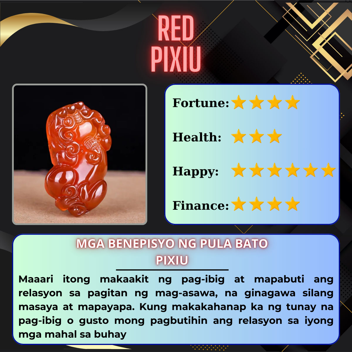 Lucky Pixiu Stone - Red