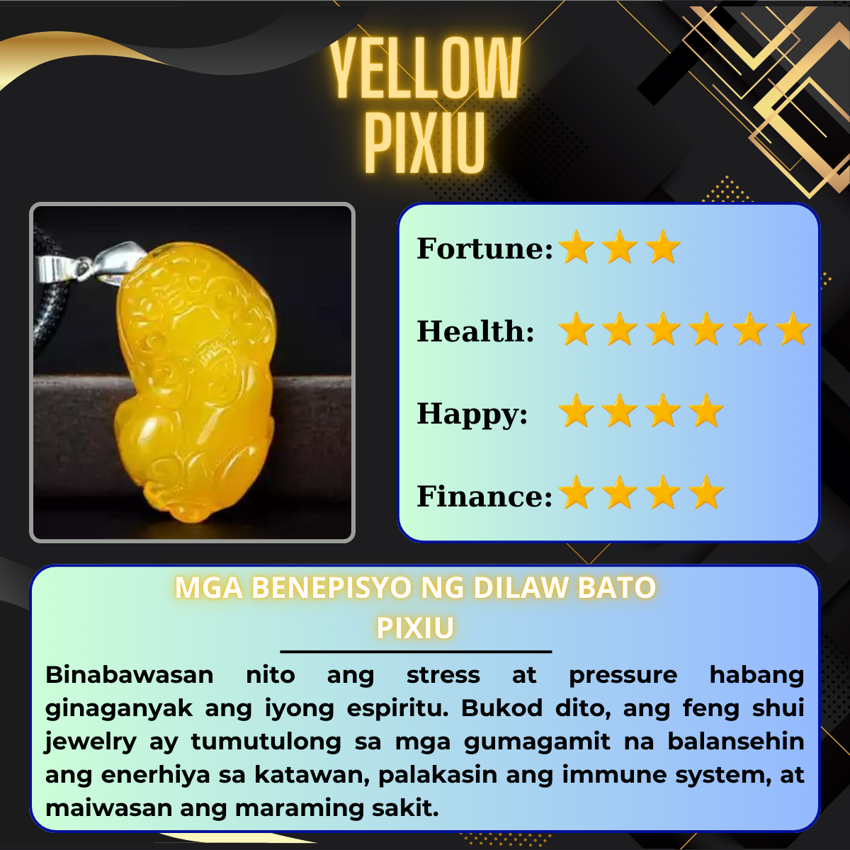 Lucky Pixiu Stone - Yellow