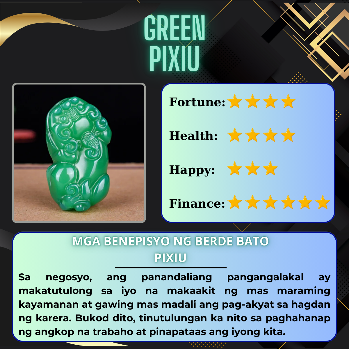 Lucky Pixiu Stone - Green