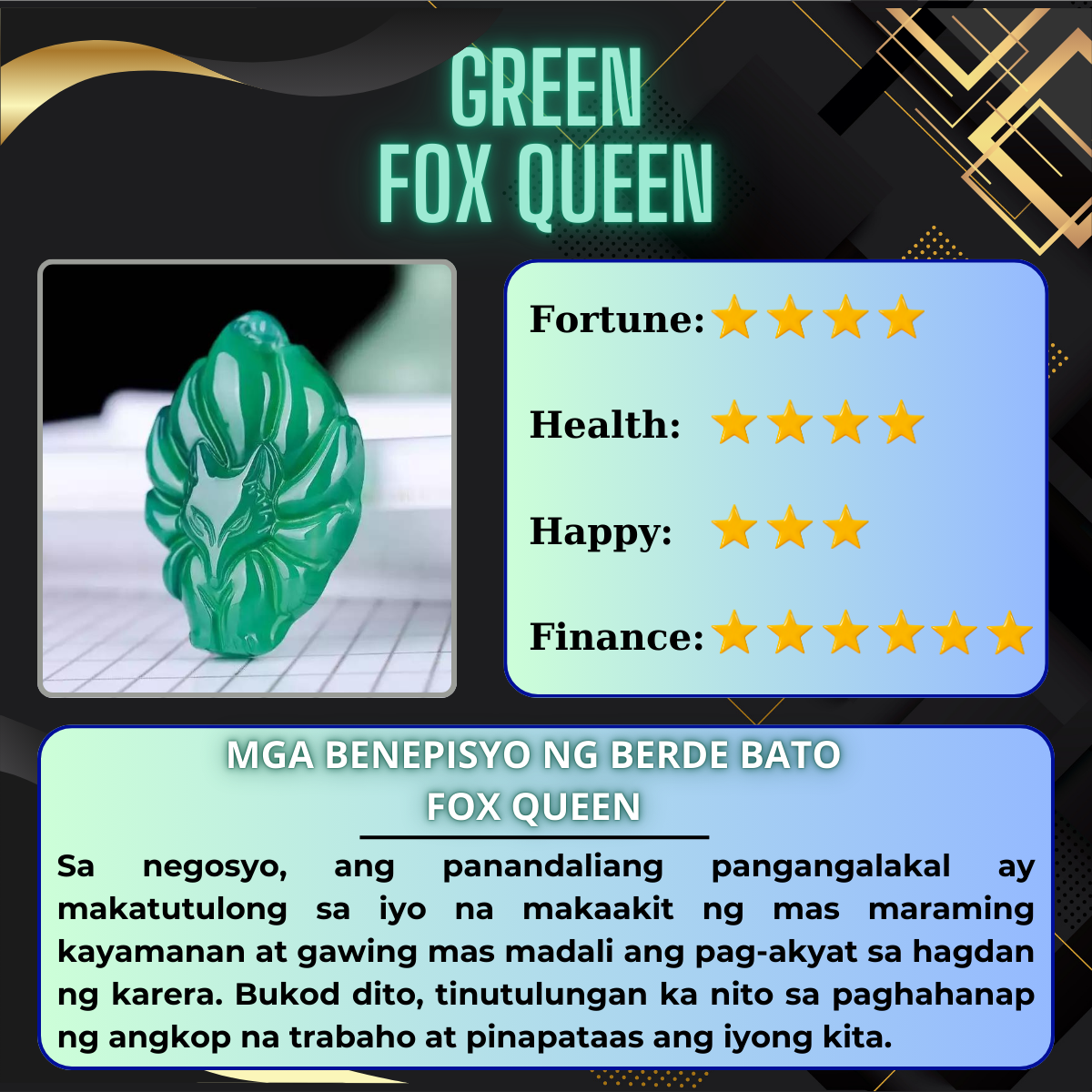 Lucky Fox Queen Stone - Green