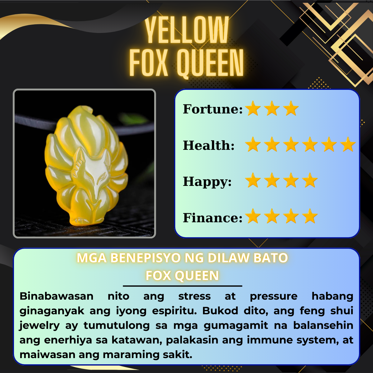 Lucky Fox Queen Stone - Yellow